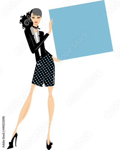 woman holding banner above head