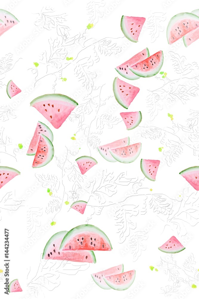 Watercolor pattern with watermelon