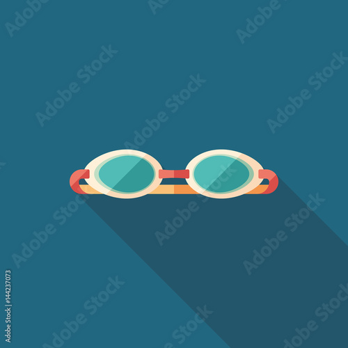 Swim goggles flat square icon with long shadows.