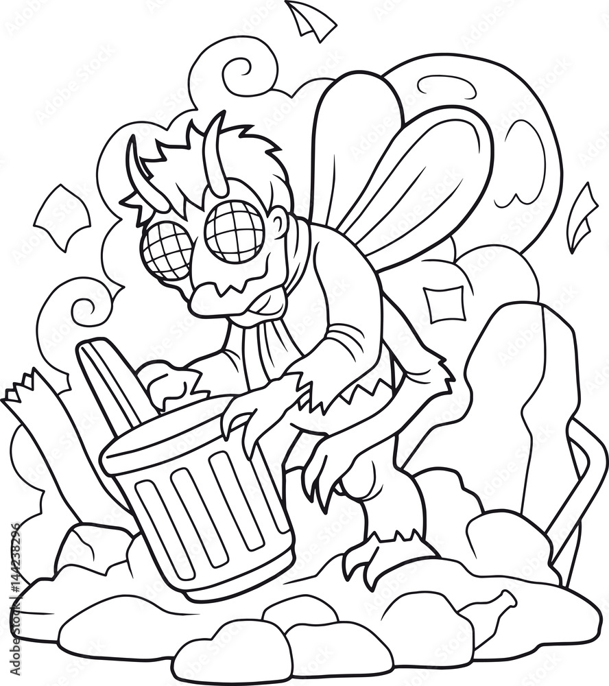 Fototapeta premium disgusting monster, a fly man, digging in the garbage