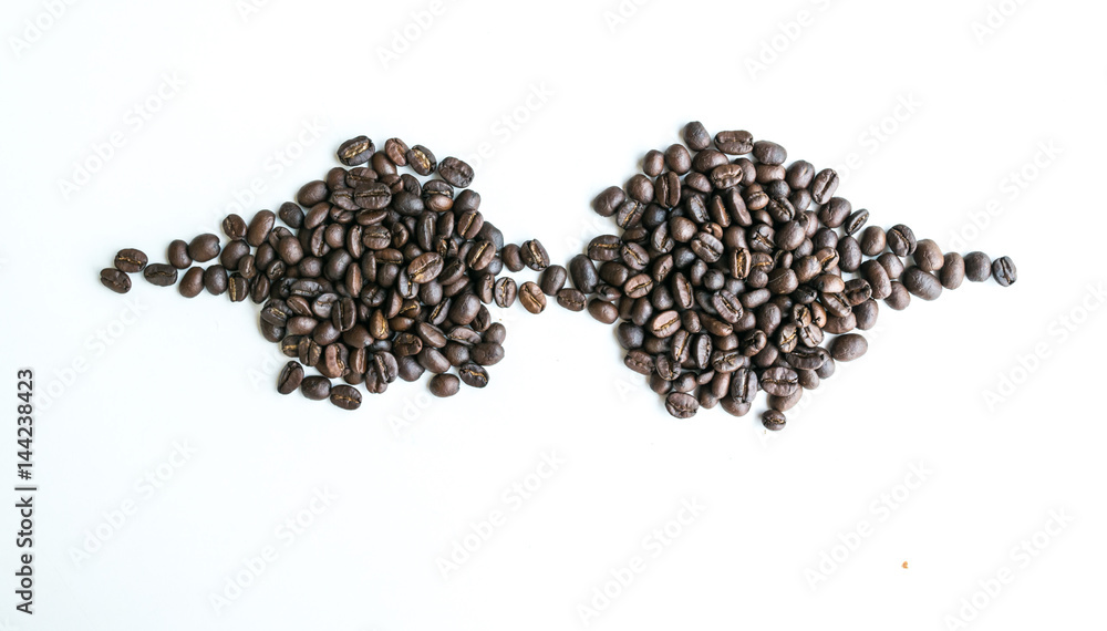 Coffee beans are arranged in a bar image with copy space. Coffee beans are arranged in a bar image with copy space.