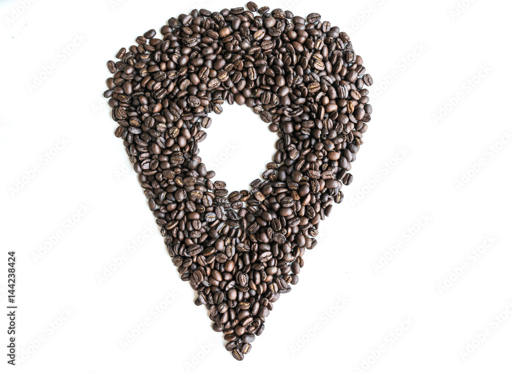 Coffee beans are arranged in a point image with copy space. Coffee beans are arranged in a point image with copy space.