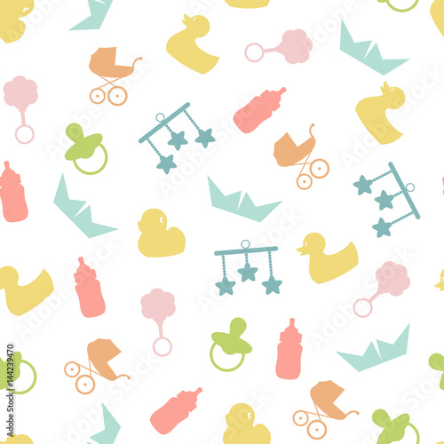Vector seamless pattern of baby color icons and symbols