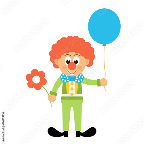 cartoon clown with balloon and flower