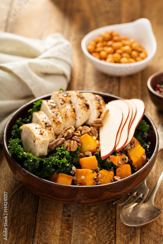 Healthy grain bowl with roasted chickpeas
