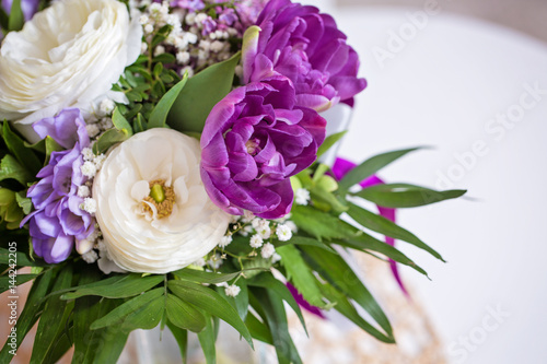 Colorful roses and flowers in a bouquet; detail