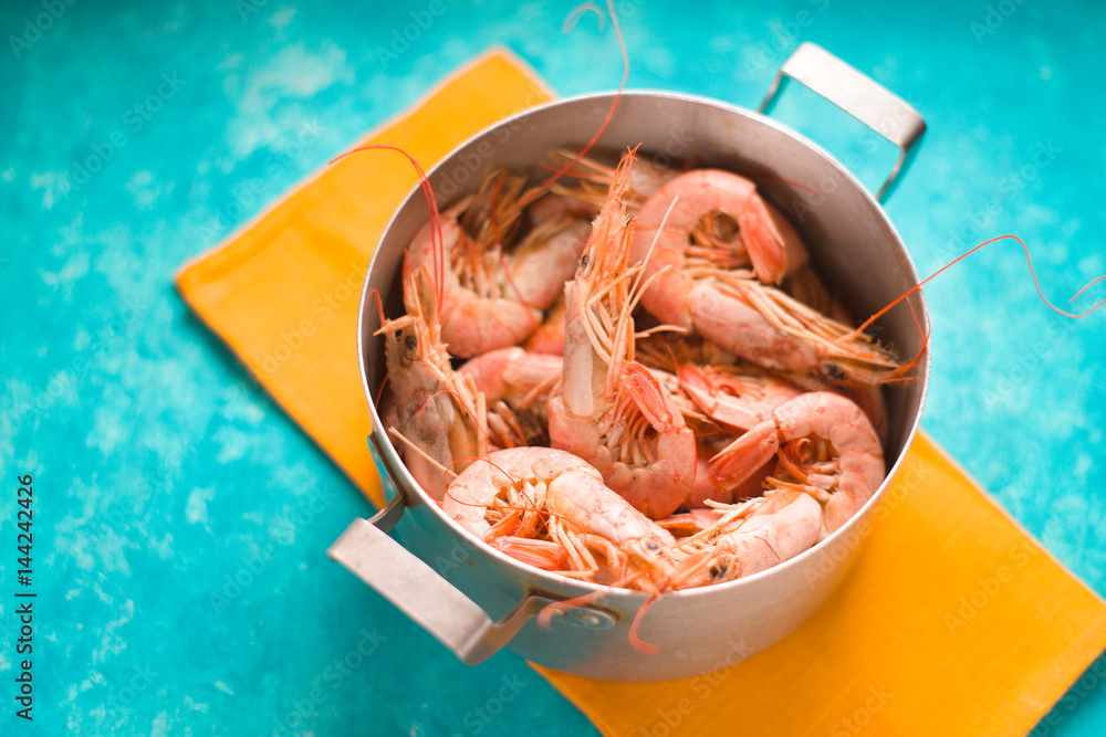 Casserole with shrimps on a bright yellow napkin Casserole with shrimps on a bright yellow napkin