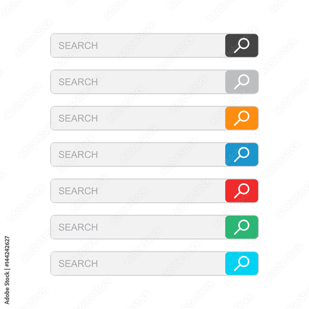 Search bar field. Set vector interface elements with search button. Flat vector illustration on isolated background. Search bar field. Set vector interface elements with search button. Flat vector illustration on isolated background.