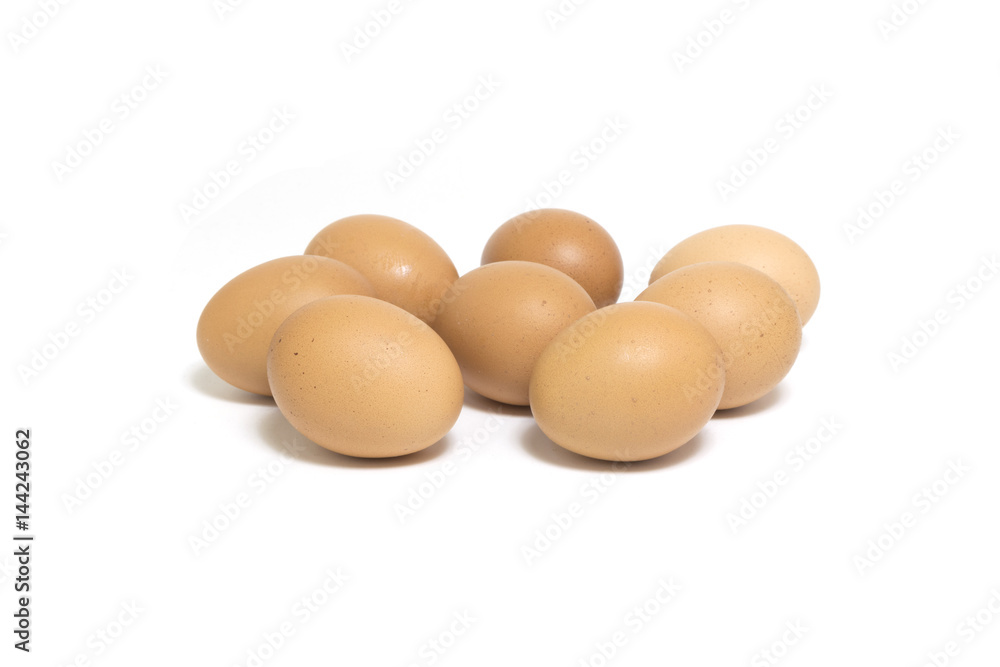 Fresh chicken eggs isolated on white background