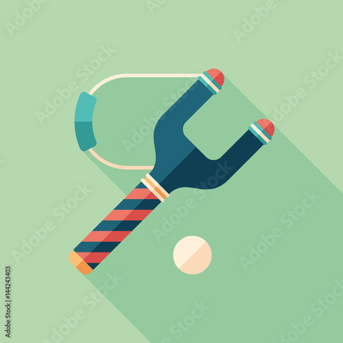 Slingshot flat square icon with long shadows.