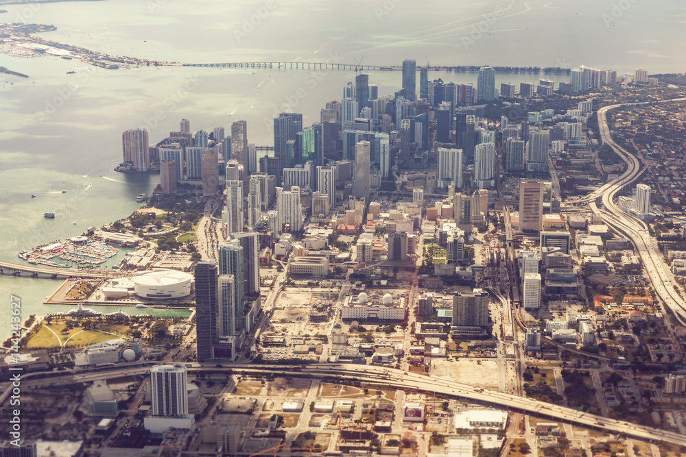 Aerial view of Wynwood, and North Bay Village, with Miami Beach. Florida, USA