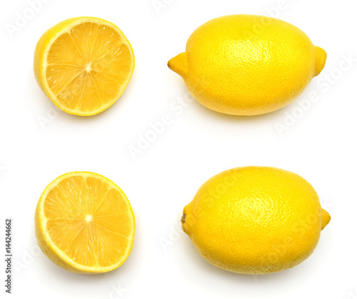Collection lemons isolated on white background. Tropical fruit. Flat lay, top view