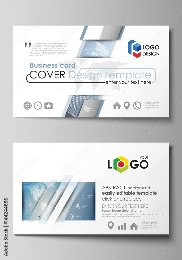The minimalistic abstract vector illustration of the editable layout of two creative business cards design templates. Scientific medical DNA research. Science or medical concept. The minimalistic abstract vector illustration of the editable layout of two creative business cards design templates. Scientific medical DNA research. Science or medical concept.