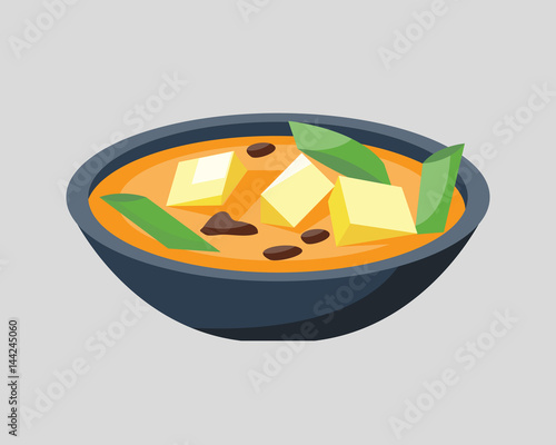 Soup plate in bowl isolated on white background breakfast healthy food hot delicious and vegetarian groats garnish bread cuisine vector illustration.