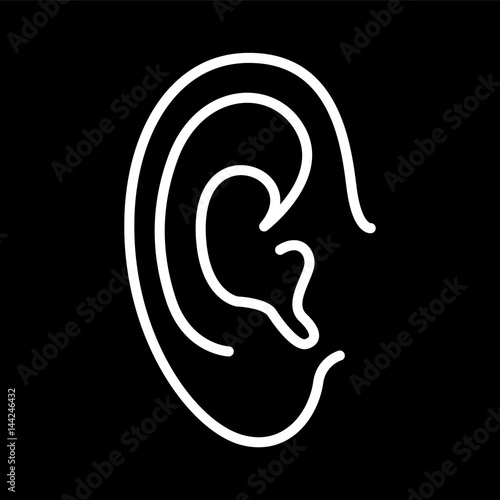 Ear lines icon. Authorization scanner, sound badge, phone sign, eavesdrop... Black background.