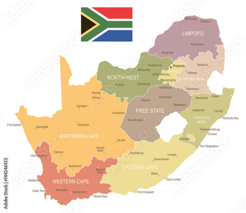 South Africa - vintage old map and flag - illustration