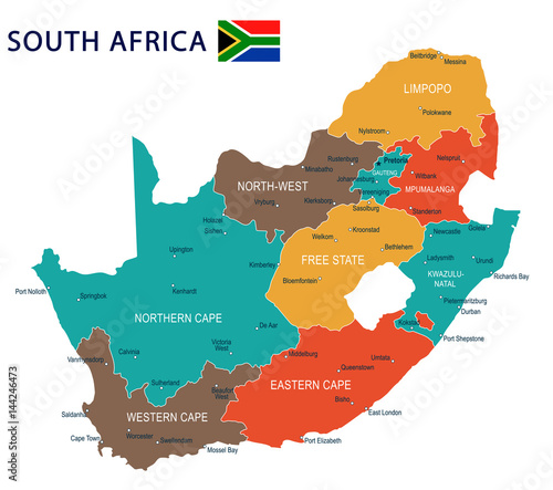 Photo South Africa - map and flag - illustration