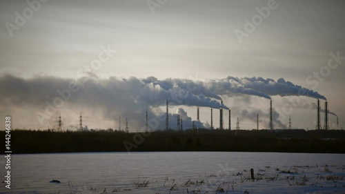 air pollution, power plant smokes on the horizon
