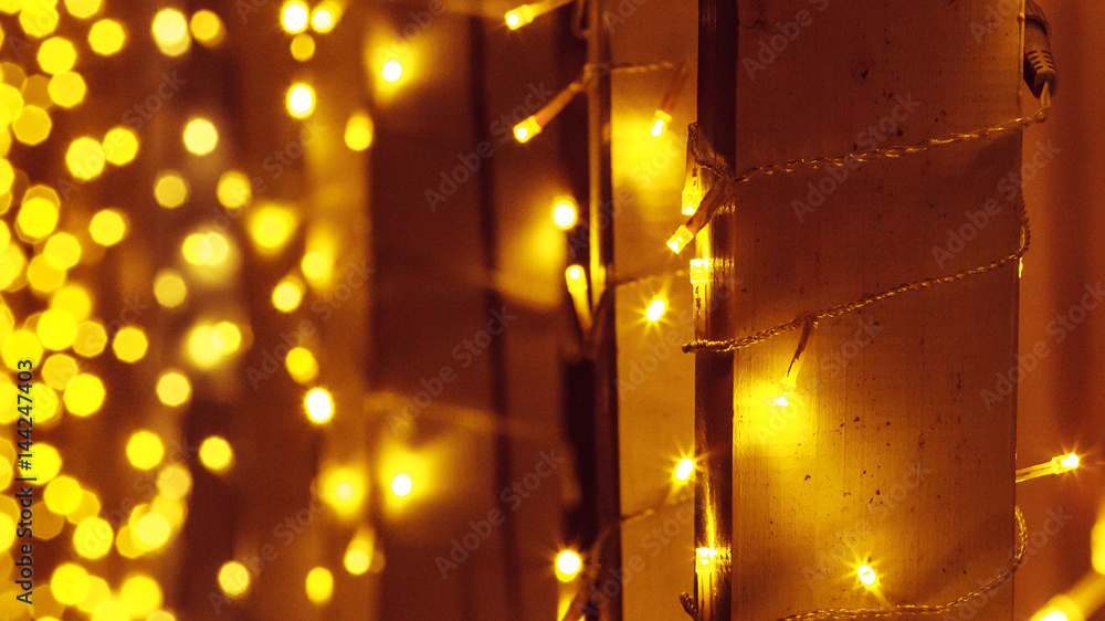 Christmas garland, bokeh, lights