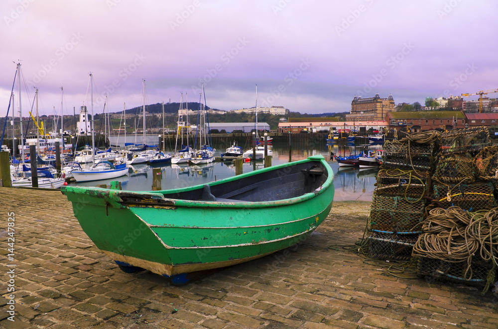 Yorkshire Fishing Coble on the slipway of Scarborough Harbour