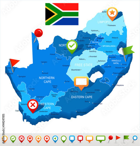 Fotografie, Obraz South Africa - map and flag - illustration