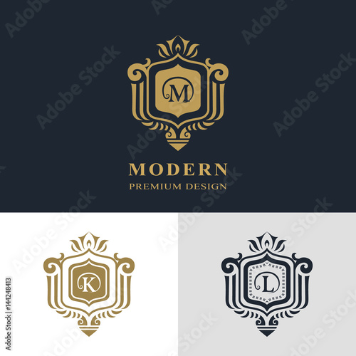 Monogram design elements, graceful template. Calligraphic elegant line art logo design. Letter emblem sign M, K, L for Royalty, business card, Boutique, Hotel, Heraldic, Jewelry. Vector illustration