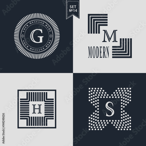 Logos Design Templates Set. Logotypes elements collection, Icons Symbols, Retro Labels, Badges, Silhouettes. Abstract logo, Letter G, M, H, S emblems. Premium Collection. Vector illustration