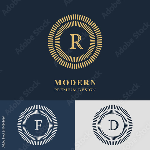 Modern logo design. Geometric linear monogram template. Letter emblem R, F, D. Mark of distinction. Universal business sign for brand name, company, business card, badge. Vector illustration