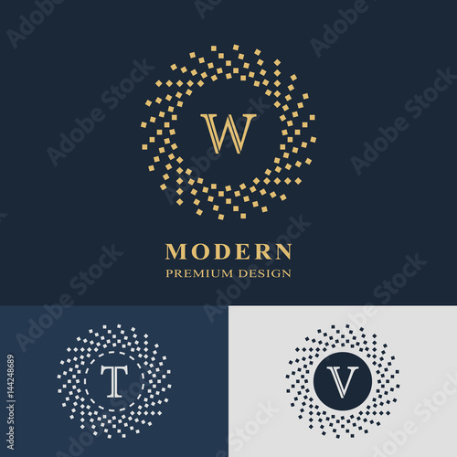 Modern logo design. Geometric linear monogram template. Letter emblem W, T, V. Mark of distinction. Universal business sign for brand name, company, business card, badge. Vector illustration