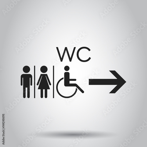 WC, toilet flat vector icon . Men and women sign for restroom on gray background.
