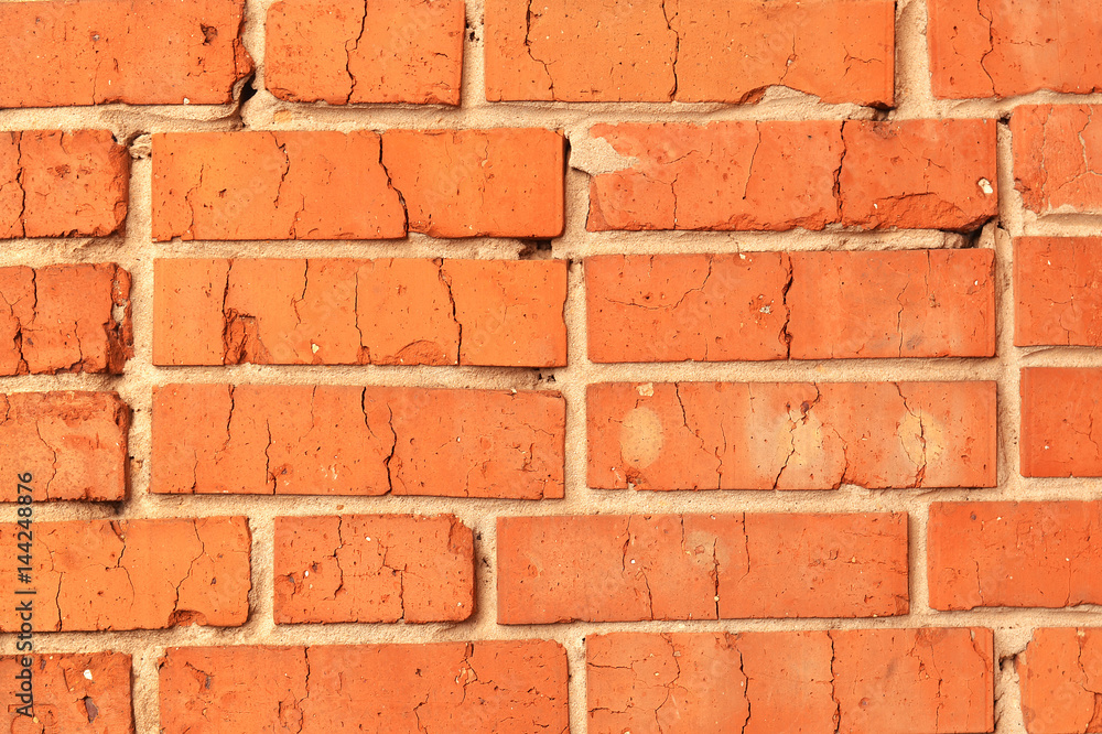 Obraz premium Red background brick wall, desktop, vintage texture, space for text content