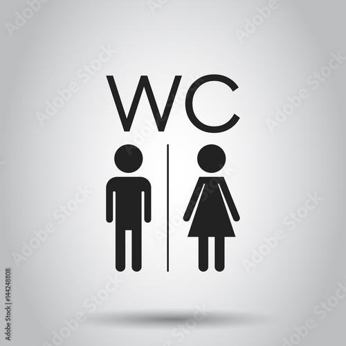 WC  toilet flat vector icon . Men and women sign for restroom on gray background.