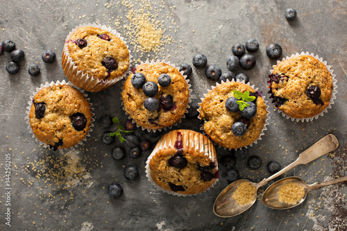 Vegan banana blueberry muffins photo