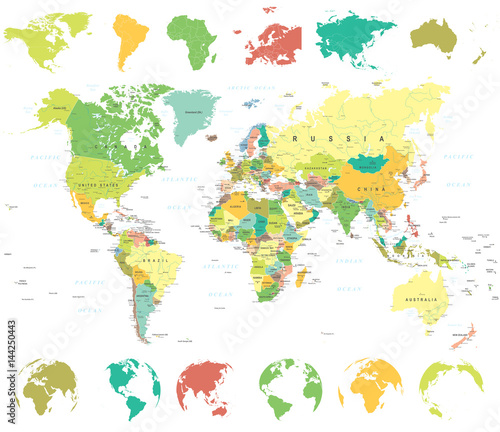 Colored World Map and Globes