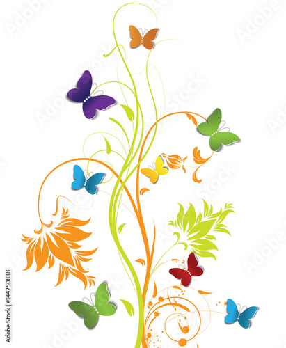 Abstract floral background with butterflies for design 