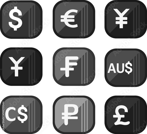 Icons of world currencies, set the most popular currencies in the world