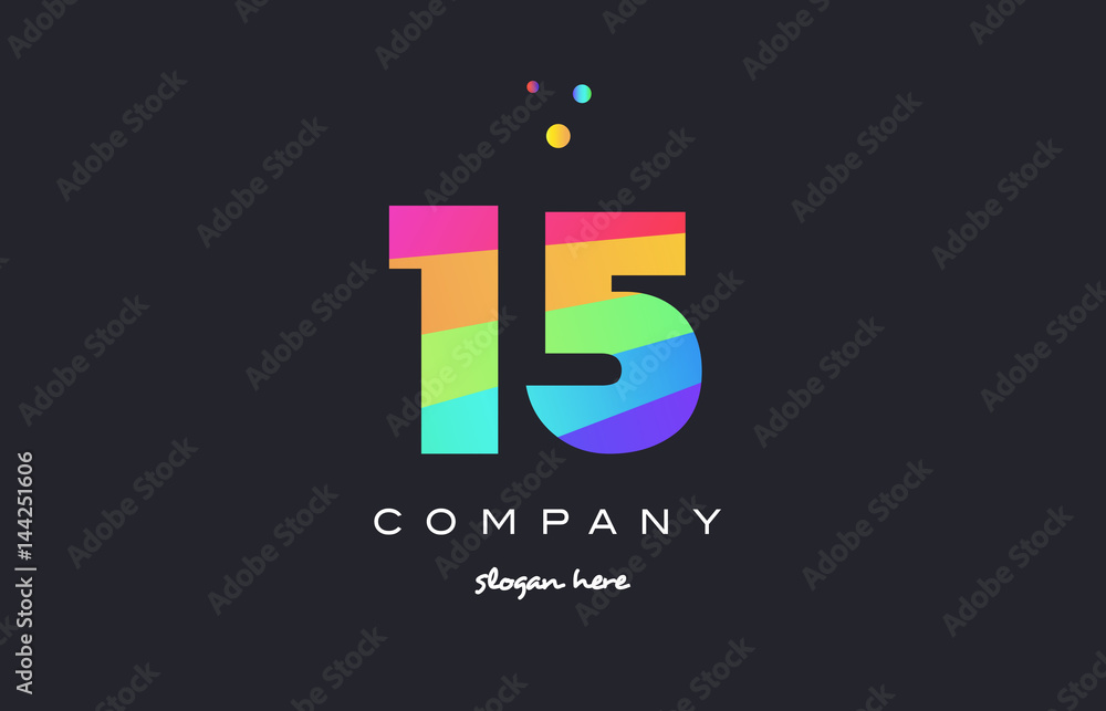 Fototapeta premium 15 fifteen colored rainbow creative number digit numeral logo icon