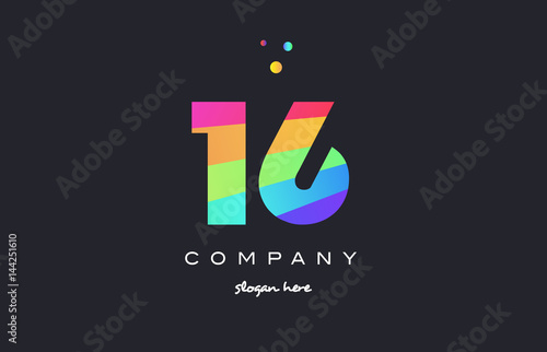 16 sixteen colored rainbow creative number digit numeral logo icon