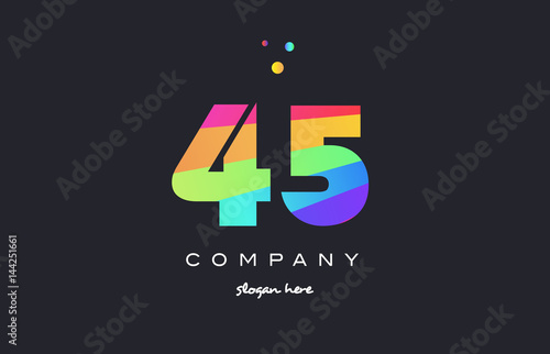 45 forty five colored rainbow creative number digit numeral logo icon