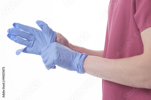 doctor wearing gloves isolated on white studio background. Medicine concept