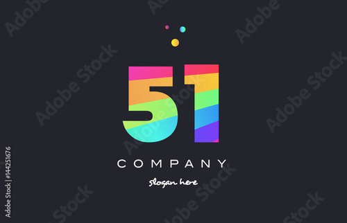 51 fifty one colored rainbow creative number digit numeral logo icon