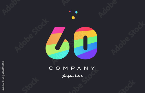 60 sixty colored rainbow creative number digit numeral logo icon