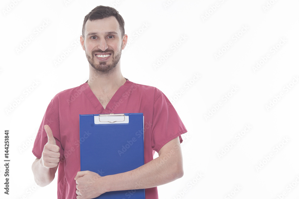 studio portrait of happy male doctor in uniform posing isolated on white background studio portrait of happy male doctor in uniform posing isolated on white background