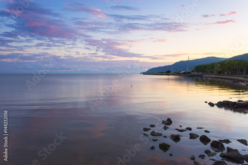 Cairns foreshore at sunrise in Tropical North Queensland  Australia