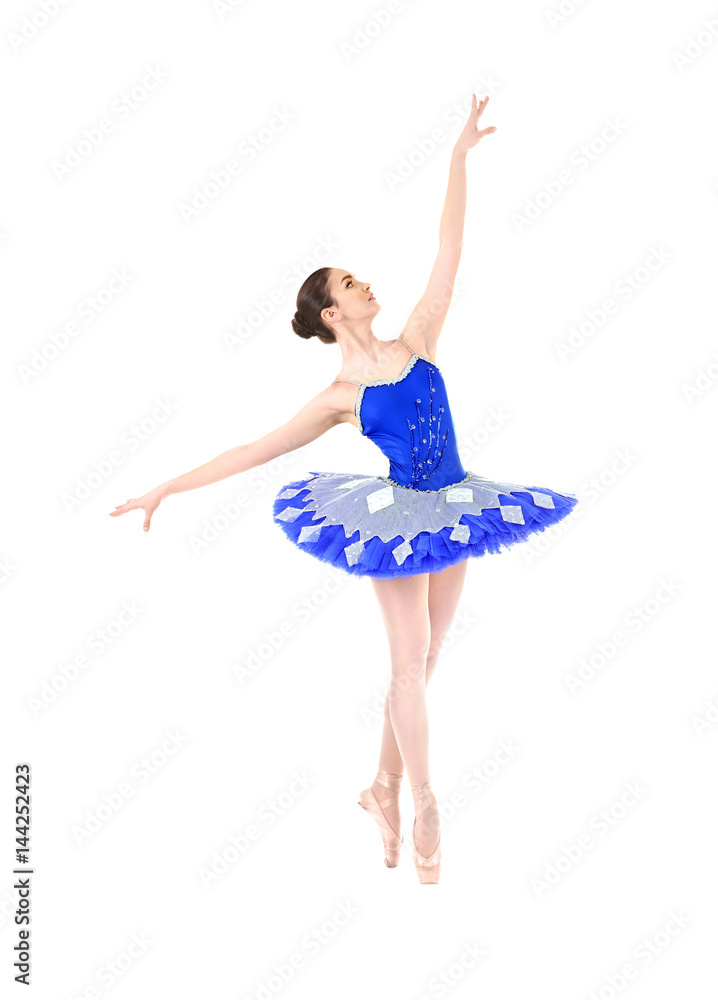 Young beautiful ballerina on white background