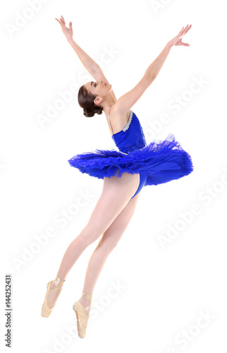 Young beautiful ballerina on white background