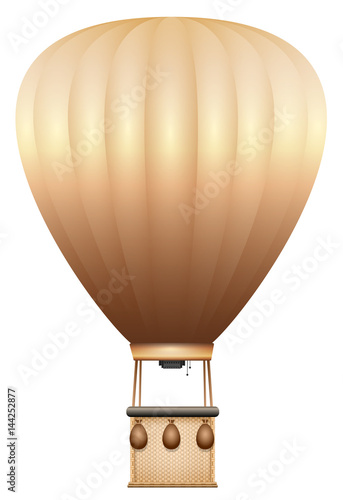 Hot air ballon - old fashioned retro style with braiding pattern basket and vintage sandbags - isolated vector illustration on white background.