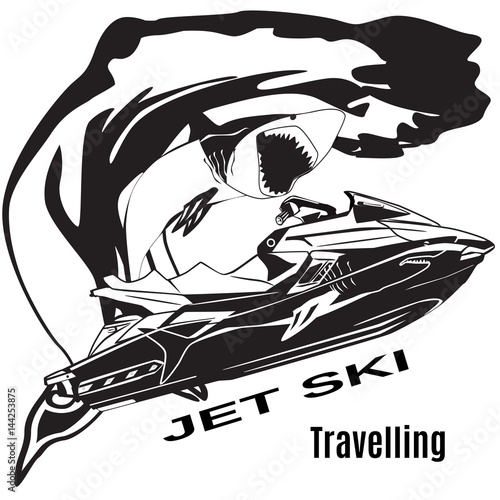 Vector flat illustration of water scooter, jet ski for rental template