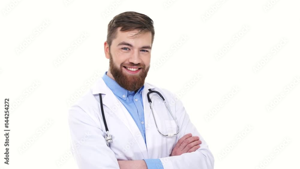 Cheerful man doctor looking camera and winking isolated Cheerful man doctor looking camera and winking isolated