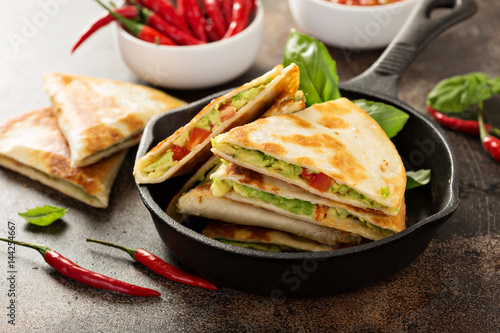 Vegan quesadillas with avocado and red pepper